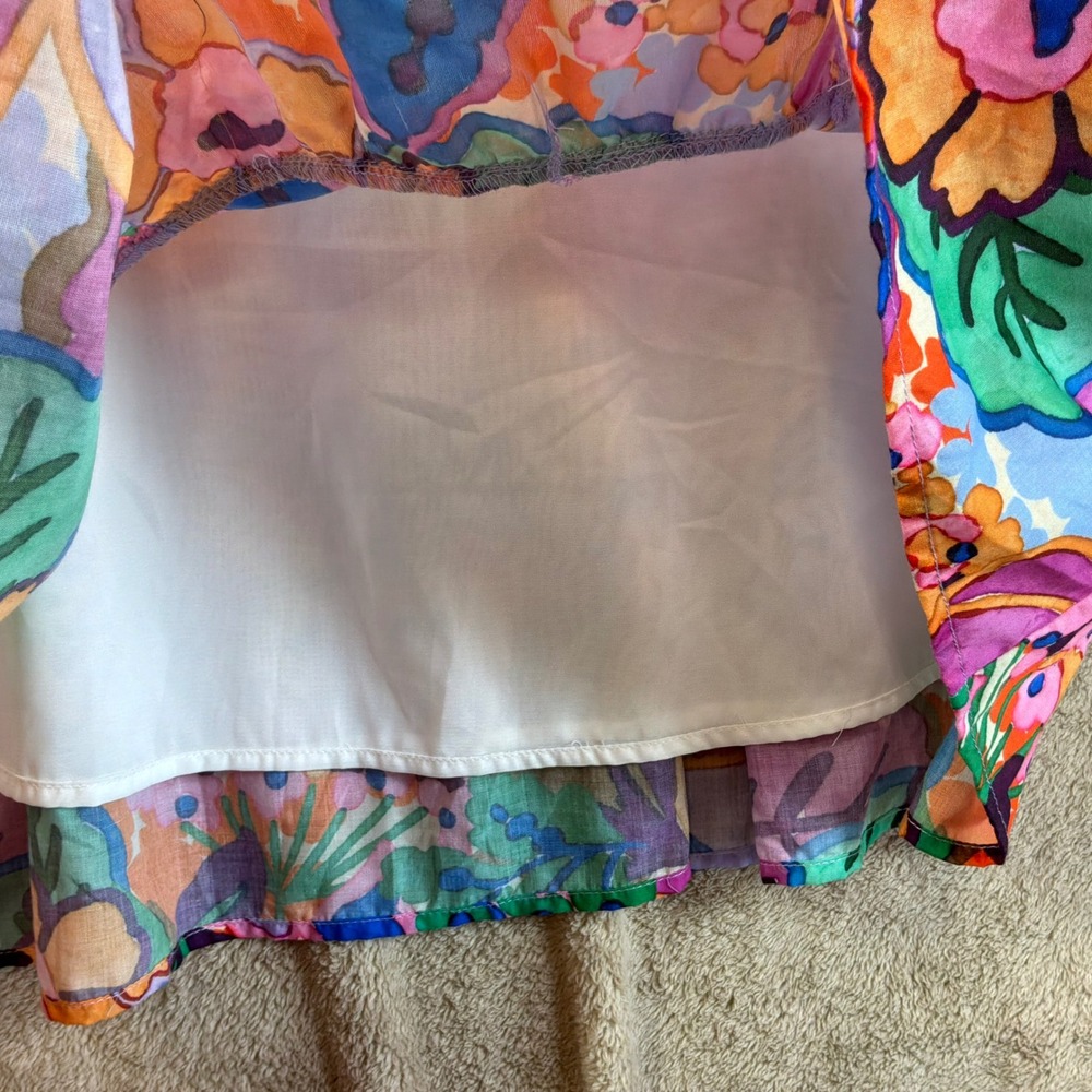 THML Floral Tiered Mini Dress L Multi Color Floral Puff Sleeve Statement - Picture 5 of 8